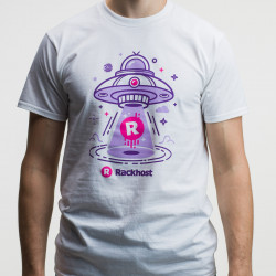 Rackhost póló UFO grafikával - Fehér
